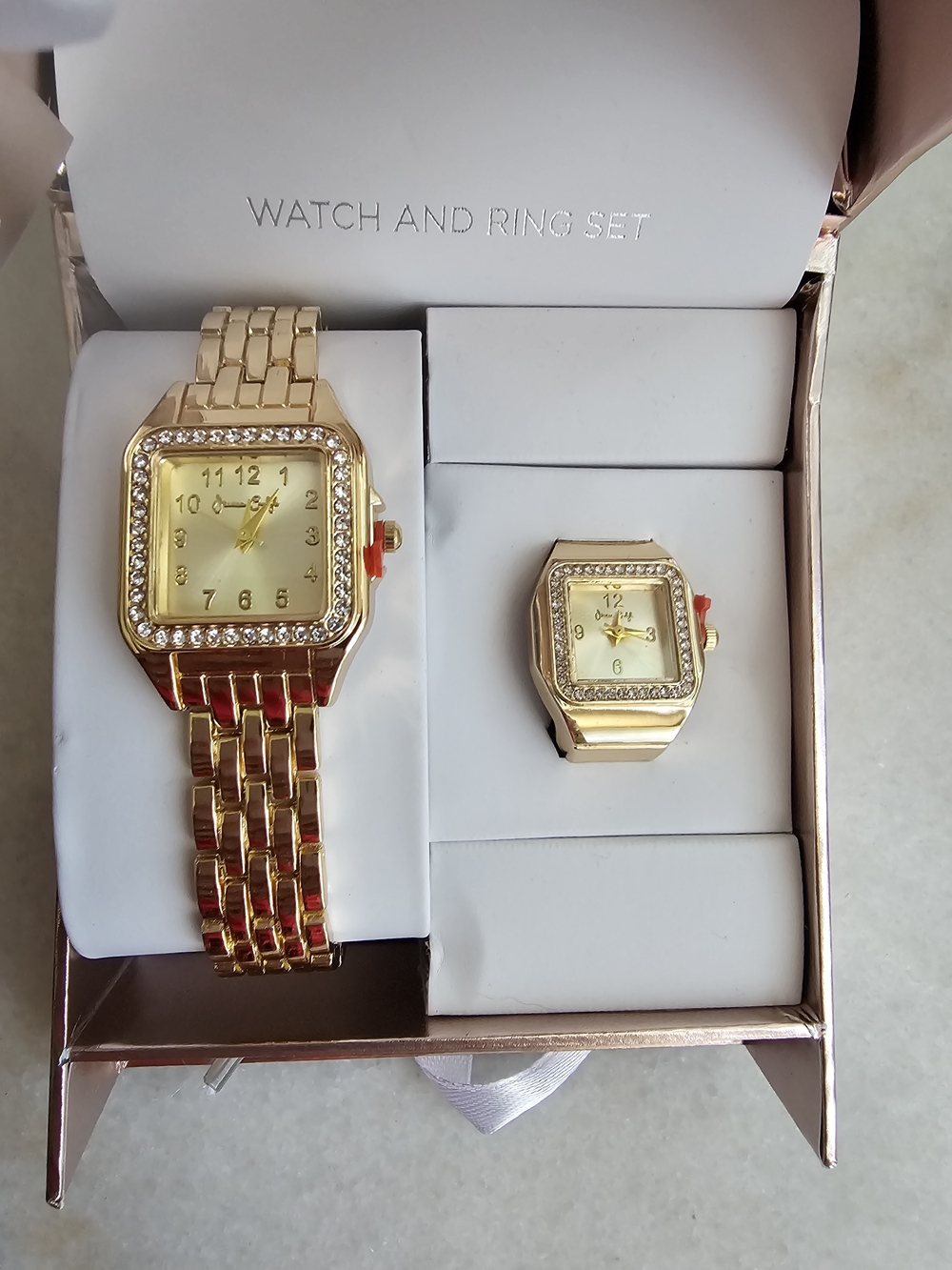 Gold Tone Women's Watch and Ring Set
